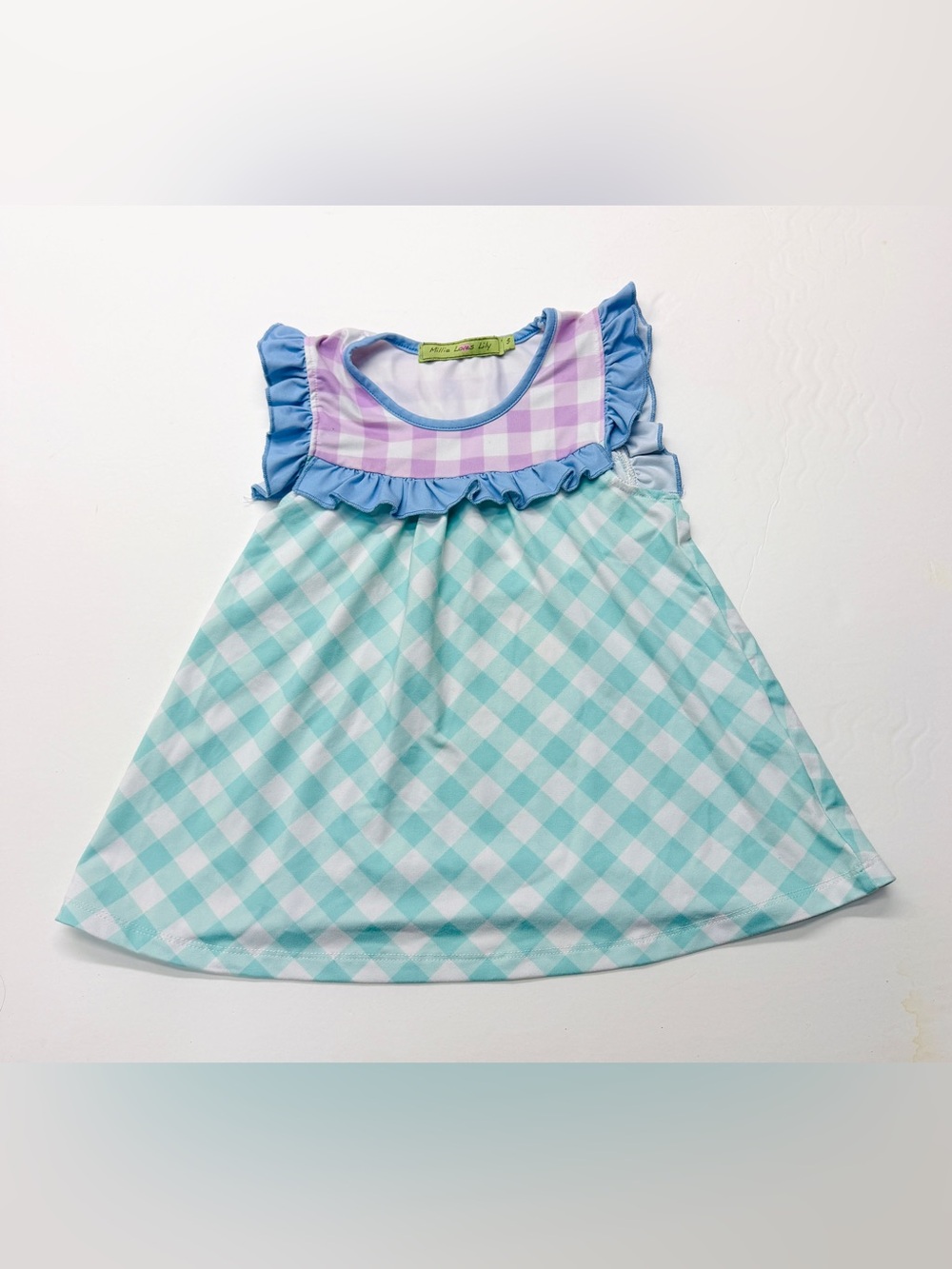 Millie Loves Lily Teal Purple Gingham Ruffle Top Tunic